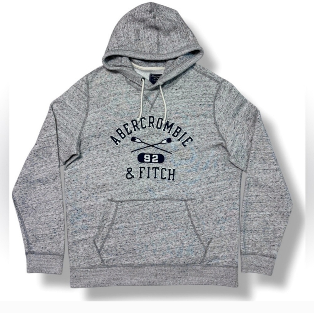 ABERCROMBIE & FITCH Heather Grey Logo Spell Out Hoodie